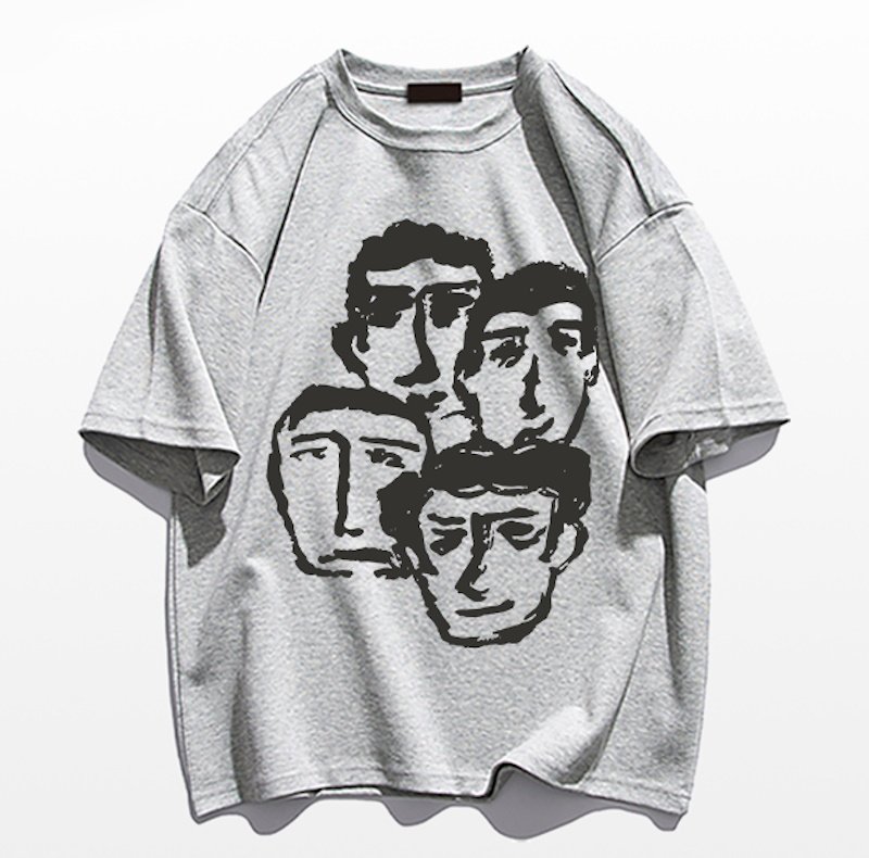 画像9: retro gray portrait printed printed round neck short sleeve T-shirt   ユニセックス男女兼用メンズ似顔絵ポートレートプリント半袖 Tシャツ (9)