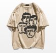 画像3: retro gray portrait printed printed round neck short sleeve T-shirt 　 ユニセックス男女兼用メンズ似顔絵ポートレートプリント半袖 Tシャツ (3)