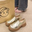 画像4: Women’s  soft leather platform loafers shoes 　レザー厚底プラットフォームローファースリッポンシューズ (4)