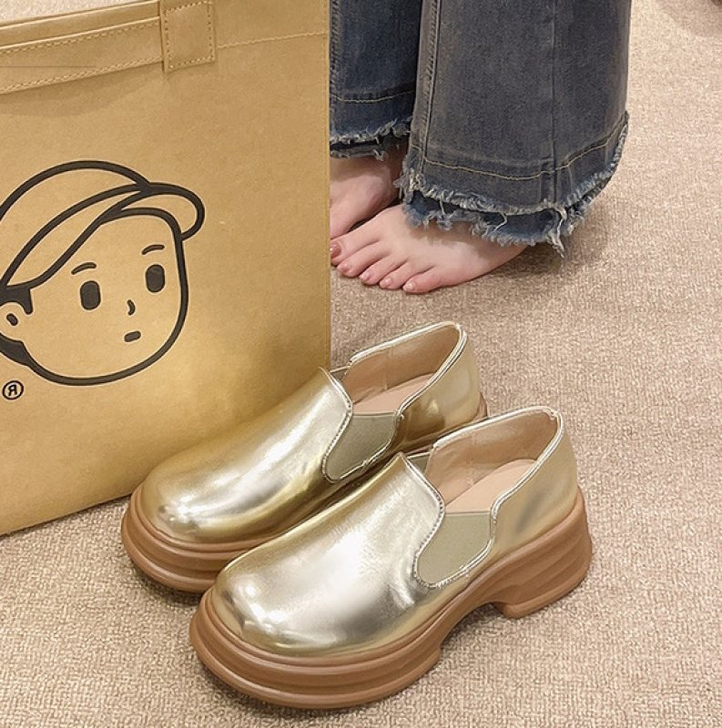 画像4: Women’s  soft leather platform loafers shoes  レザー厚底プラットフォームローファースリッポンシューズ (4)