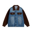 画像1: unisex denim splicing denim jacket G Jean  ユニセックス 男女兼用異素材組み合わせデニムGジャンジャンパー MA-1 ボンバー ジャケット ブルゾン (1)