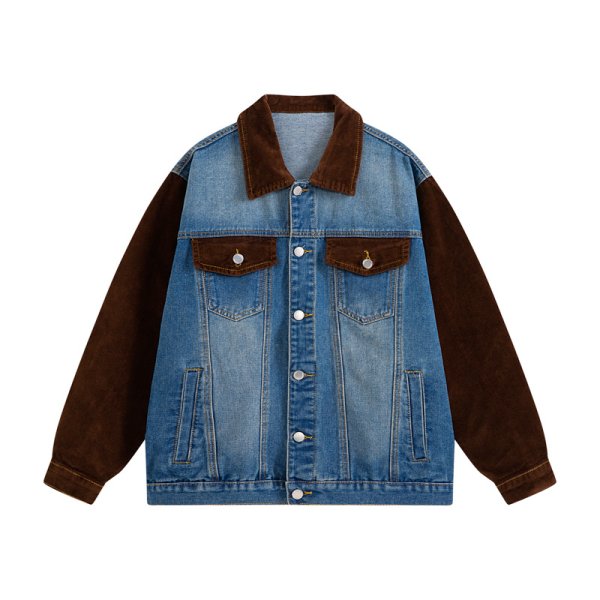 画像1: unisex denim splicing denim jacket G Jean  ユニセックス 男女兼用異素材組み合わせデニムGジャンジャンパー MA-1 ボンバー ジャケット ブルゾン (1)