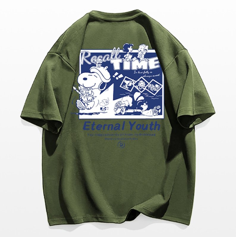 画像4: Snoopy & Family Print  round neck short sleeve T-shirt   ユニセックス男女兼用スヌーピー&ファミリープリント半袖 Tシャツ (4)