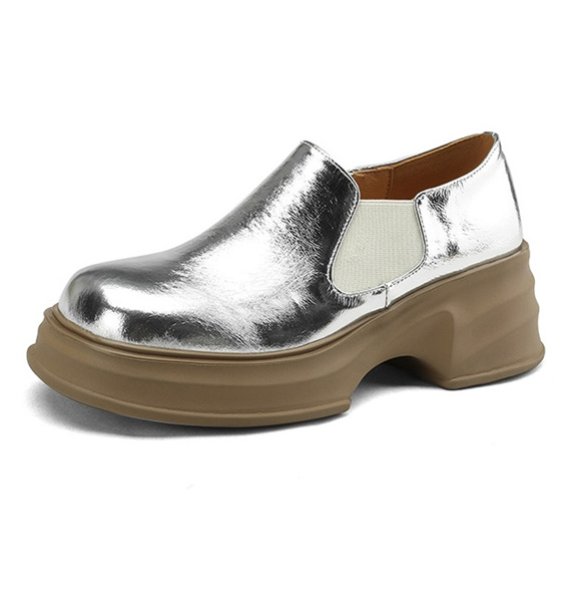 画像1: Women’s  soft leather platform loafers shoes 　レザー厚底プラットフォームローファースリッポンシューズ (1)
