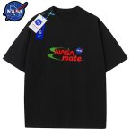 画像1: NASA MATE logo simple t-shirt round neck short sleeve T-shirt 　 ユニセックス男女兼用NASAナサメイトシンプルレターロゴ半袖 Tシャツ (1)