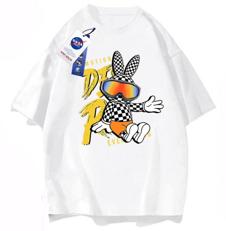 画像2: Damier checkered pattern rabbit round neck short sleeve T-shirt 　 ユニセックス男女兼用ダミエラビット半袖 Tシャツ (2)