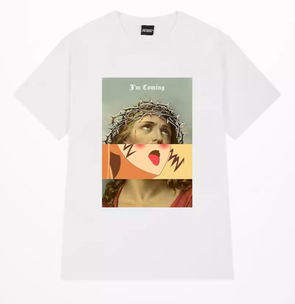画像1: Jesus & Woman printed  round neck short sleeve T-shirt 　 ユニセックス男女兼用ジーザス＆ウーマンラウンドネック半袖 Tシャツ (1)
