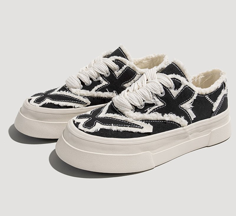 画像8:  Unisex fringe canvas lace up sneakers  Shoes ユニセックス  厚底 キャンバスフリンジスニーカー シューズ サイズ39~44 (8)