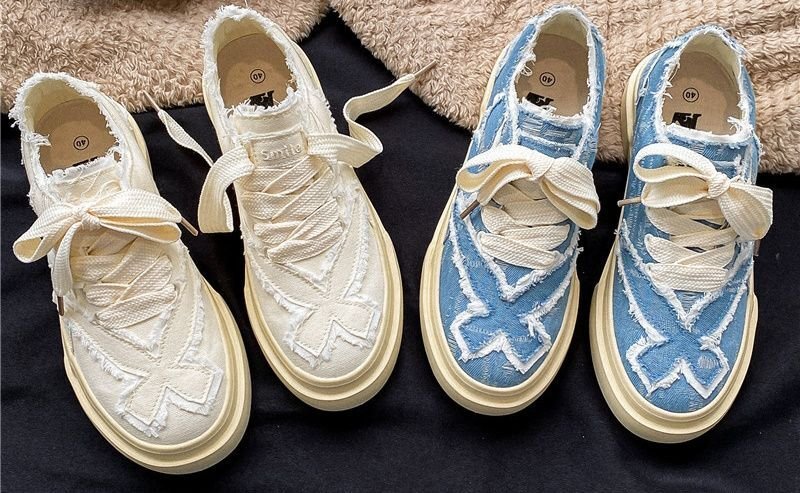 画像7:  Unisex fringe canvas lace up sneakers  Shoes ユニセックス  厚底 キャンバスフリンジスニーカー シューズ サイズ39~44 (7)