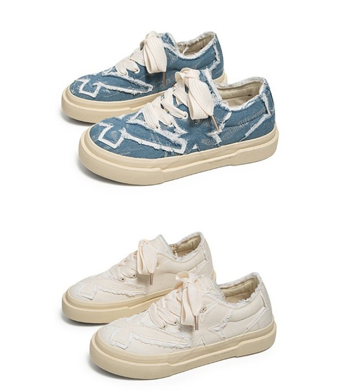 画像5:  Unisex fringe canvas lace up sneakers  Shoes ユニセックス  厚底 キャンバスフリンジスニーカー シューズ サイズ39~44 (5)