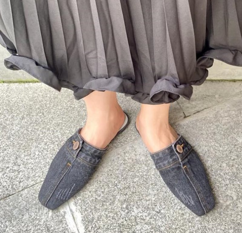 画像9: Women’s Denim distressed boat witch  scoop shoes Half Slippers flat pumps shoes  デニムダメージフラットハーフパンプスサンダルミュールシューズ (9)
