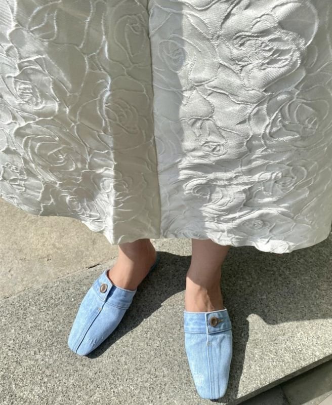 画像15: Women’s Denim distressed boat witch  scoop shoes Half Slippers flat pumps shoes  デニムダメージフラットハーフパンプスサンダルミュールシューズ (15)