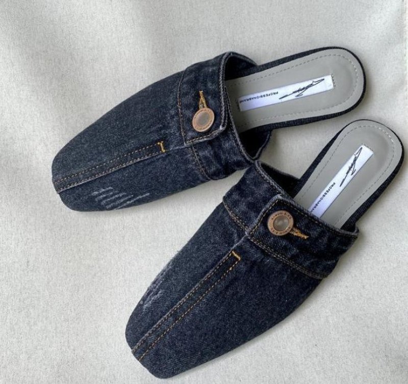 画像8: Women’s Denim distressed boat witch  scoop shoes Half Slippers flat pumps shoes  デニムダメージフラットハーフパンプスサンダルミュールシューズ (8)