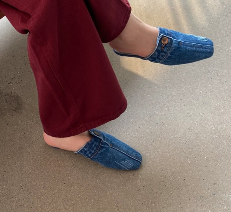 画像6: Women’s Denim distressed boat witch  scoop shoes Half Slippers flat pumps shoes  デニムダメージフラットハーフパンプスサンダルミュールシューズ (6)