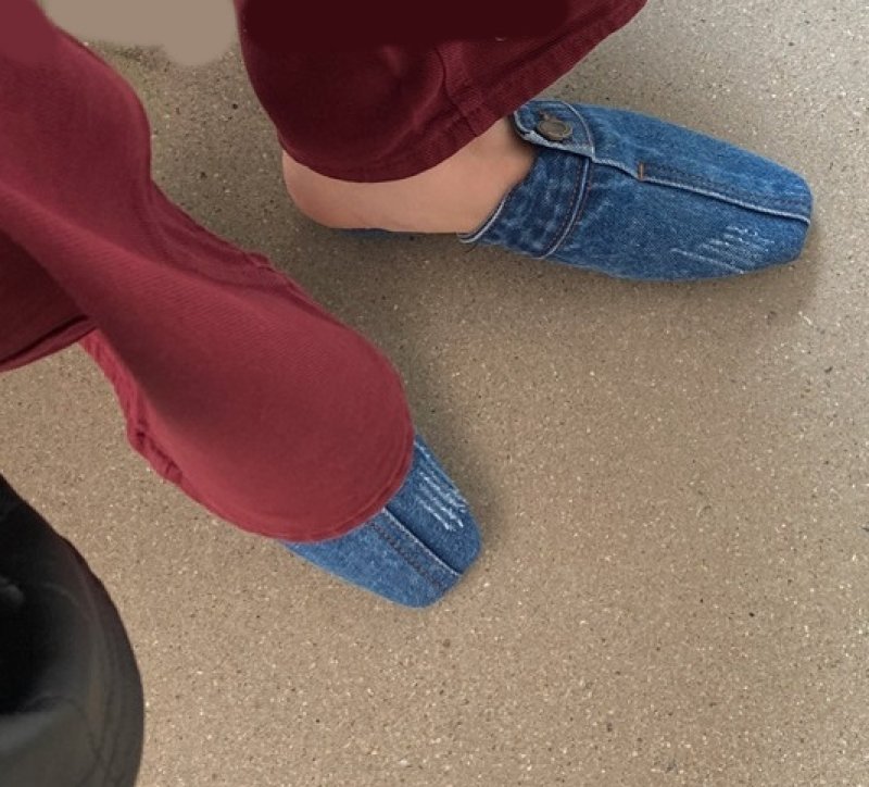 画像4: Women’s Denim distressed boat witch  scoop shoes Half Slippers flat pumps shoes  デニムダメージフラットハーフパンプスサンダルミュールシューズ (4)