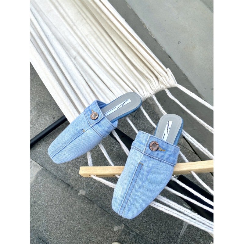 画像3: Women’s Denim distressed boat witch  scoop shoes Half Slippers flat pumps shoes  デニムダメージフラットハーフパンプスサンダルミュールシューズ (3)