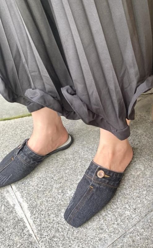 画像10: Women’s Denim distressed boat witch  scoop shoes Half Slippers flat pumps shoes  デニムダメージフラットハーフパンプスサンダルミュールシューズ (10)