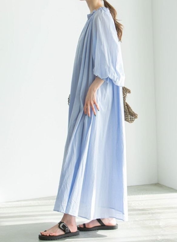 画像5: Dopamine French Dress Pure Cotton Loose Puff Sleeve maxi long dress 　 パフスリーブフレンチエスニックマキシロング ドレス ワンピース  (5)