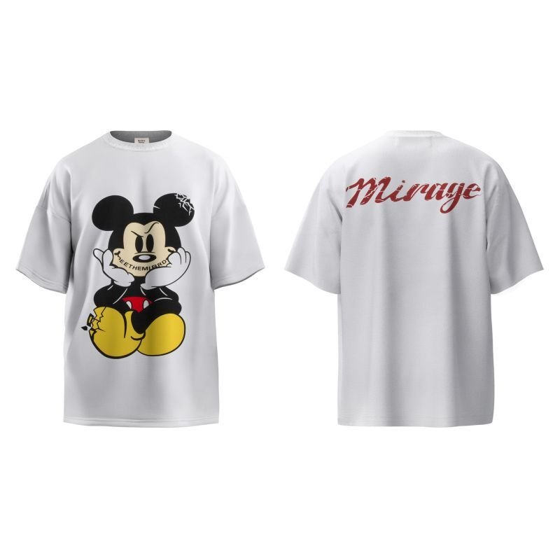 画像1: SEE THE MIRAGE cartoon Mickey short-sleeved printed  round neck short sleeve T-shirt 　 ユニセックス男女兼用ミッキーマウスミッキーthinker考える人ポーズラウンドネック半袖 Tシャツ (1)