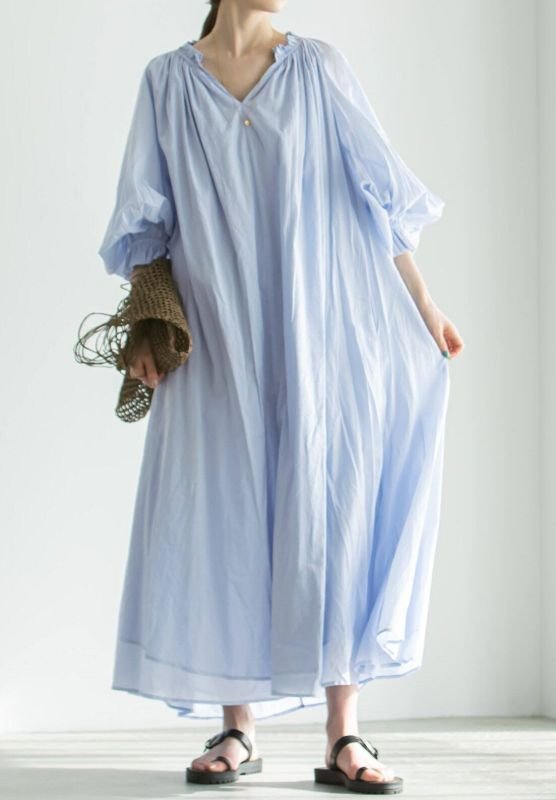 画像9: Dopamine French Dress Pure Cotton Loose Puff Sleeve maxi long dress 　 パフスリーブフレンチエスニックマキシロング ドレス ワンピース  (9)