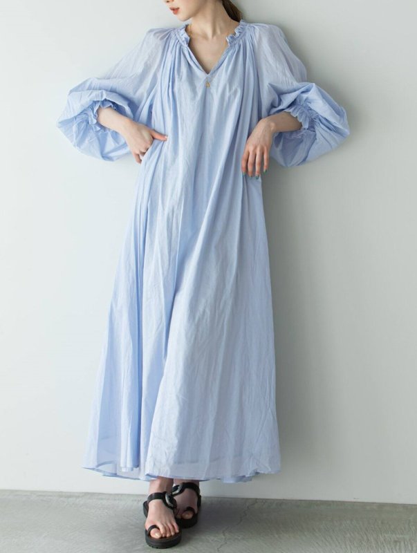 画像8: Dopamine French Dress Pure Cotton Loose Puff Sleeve maxi long dress 　 パフスリーブフレンチエスニックマキシロング ドレス ワンピース  (8)