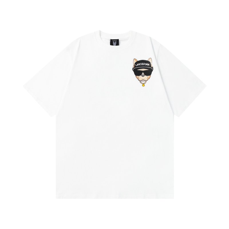 画像4: One point sunglasses bulldog round neck short sleeve T-shirt 　 ユニセックス男女兼用ワンポイントサングラスブルドッグラウンドネック半袖 Tシャツ (4)