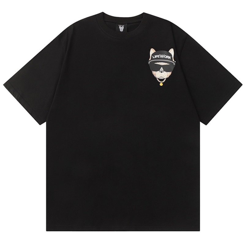 画像1: One point sunglasses bulldog round neck short sleeve T-shirt 　 ユニセックス男女兼用ワンポイントサングラスブルドッグラウンドネック半袖 Tシャツ (1)