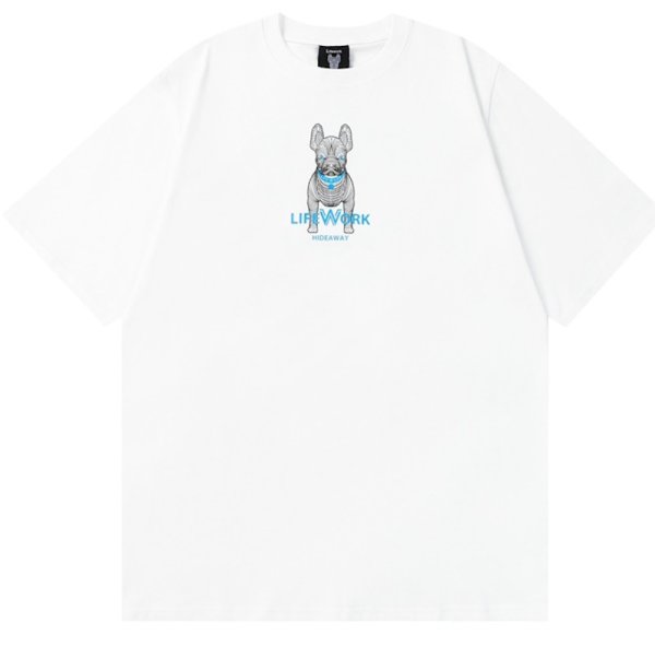 画像1: LIFE WORK&Bulldog round neck short sleeve T-shirt 　 ユニセックス男女兼用LIFE WORKブルドッグラウンドネック半袖 Tシャツ (1)