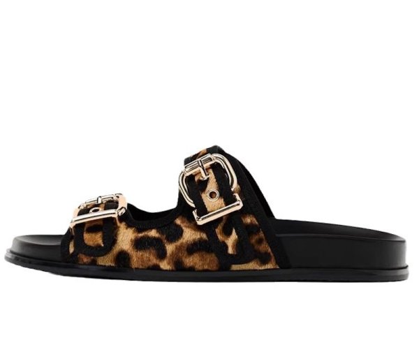 画像1: Platform leopard print belt buckle flat sandals sandals slippers　ユニセックス男女兼用レオパードヒョウ柄フラットマーチンサンダルスリッパ (1)