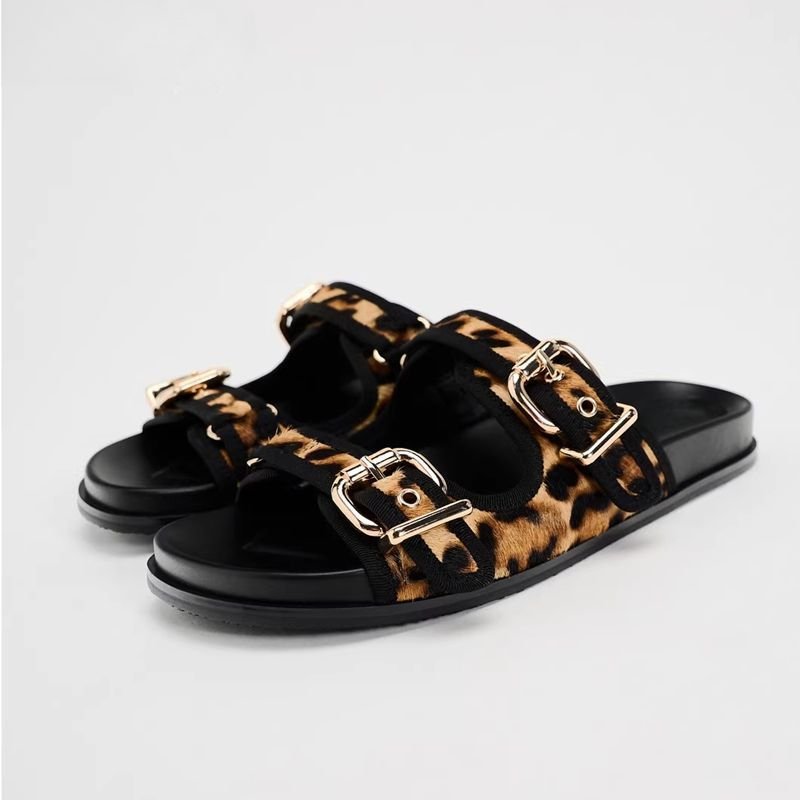 画像3: Platform leopard print belt buckle flat sandals sandals slippers　ユニセックス男女兼用レオパードヒョウ柄フラットマーチンサンダルスリッパ (3)