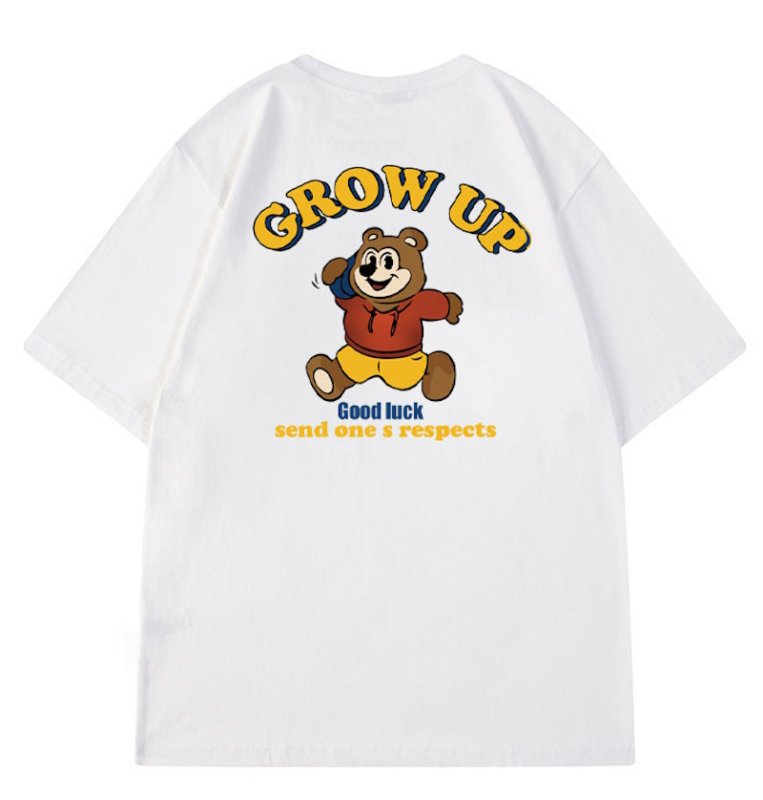 画像2: GROW UP×Bear round neck short sleeve T-shirt 　 ユニセックス男女兼用GROW UP×ベア熊プリントラウンドネック半袖 Tシャツ (2)