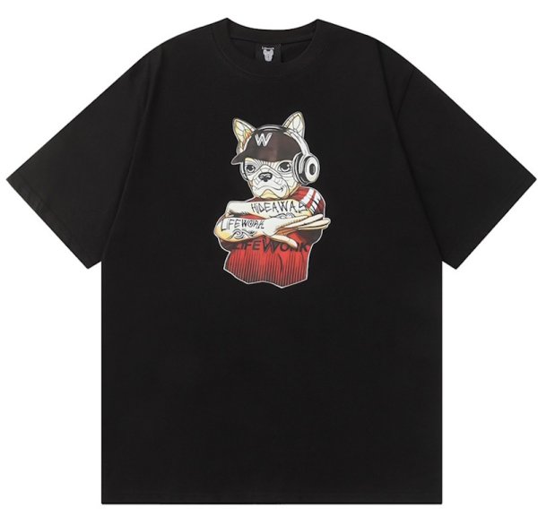 画像1: dj bulldog round neck short sleeve T-shirt 　 ユニセックス男女兼用DJブルドッグラウンドネック半袖 Tシャツ (1)