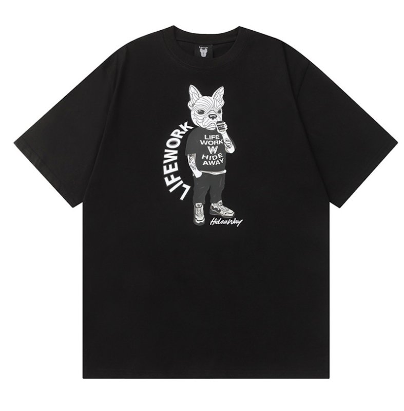 画像2: tea time bulldog round neck short sleeve T-shirt 　 ユニセックス男女兼用ティータイムブルドッグラウンドネック半袖 Tシャツ (2)