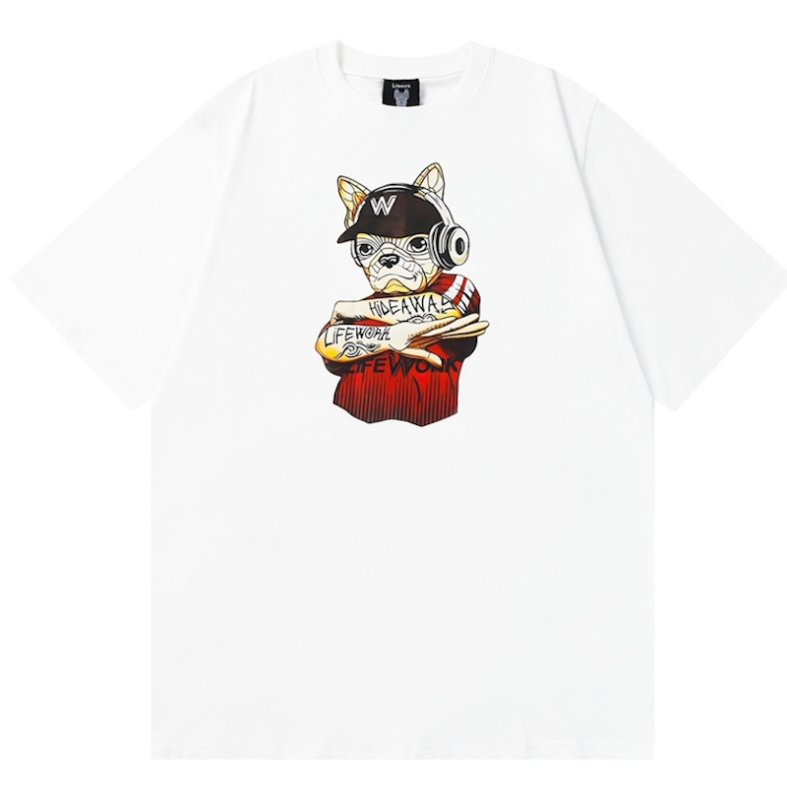 画像2: dj bulldog round neck short sleeve T-shirt   ユニセックス男女兼用DJブルドッグラウンドネック半袖 Tシャツ (2)