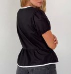 画像4: ribbon knot puff sleeve blouse　リボン結びパフスリーブパイピングブラウスTシャツ (4)