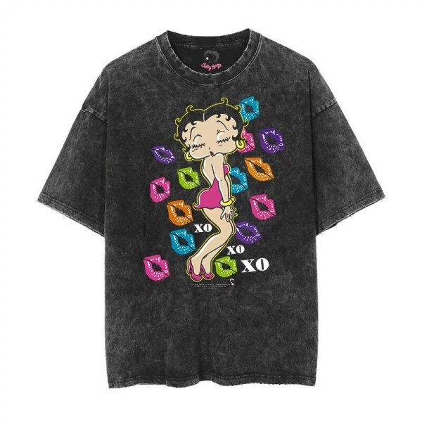 画像1: 24 BettyBoop doll T-shirt Vintage black short-sleeved　ベティ・ブープ ベティちゃん プリント ヴィンテージ加工 ブラック ラウンドネック 半袖Tシャツ (1)