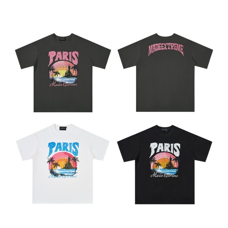 画像6: Hawaiian beach& Paris printround neck short sleeve T-shirt   ユニセックス男女兼用ハワイアンビーチ&パリプリントラウンドネック半袖 Tシャツ (6)