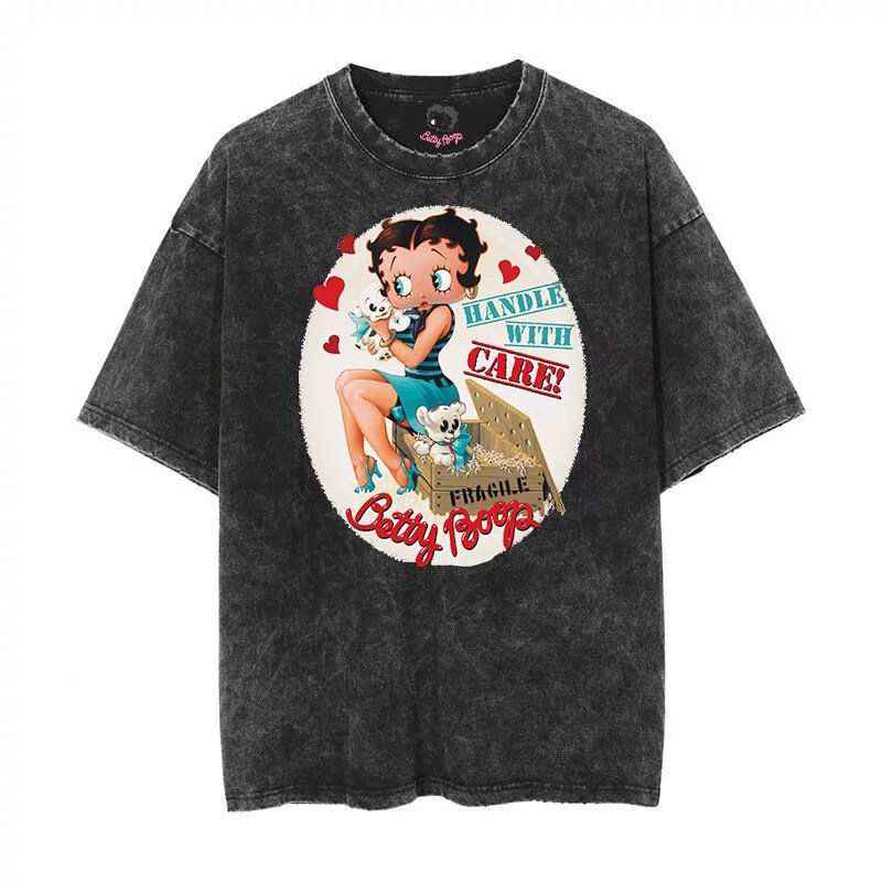 画像4: 24 BettyBoop doll T-shirt Vintage black short-sleeved　ベティ・ブープ ベティちゃん プリント ヴィンテージ加工 ブラック ラウンドネック 半袖Tシャツ (4)