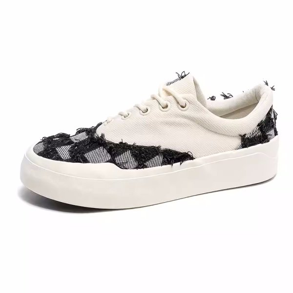 画像1: Vulcanized Rag Canvas Lace-up Sneakers Low Top Sneakers ユニセックス男女兼用キャンバスフリンジローカット スニーカー レースアップ シューズ (1)