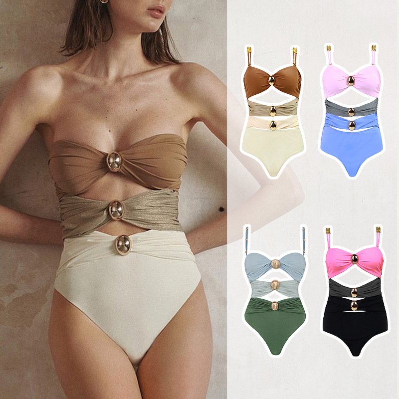 画像1: Capella One-piece Swimsuit & Skirt 2 Piece Set sexy ladies swimwear オリエンタル 3ブロック ワンピース スウィムウェア スウィムスーツ バンドゥ 水着 (1)