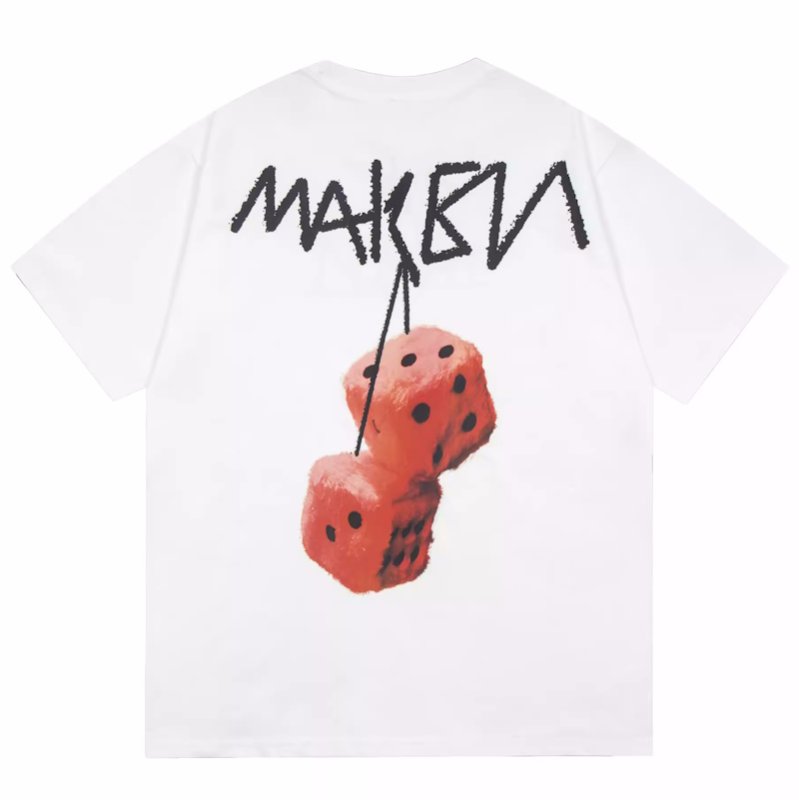 画像1: dice cherry print round neck short sleeve T-shirt 　 ユニセックス男女兼用ダイスチェリープリントラウンドネック半袖 Tシャツ (1)