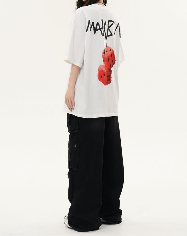 画像11: dice cherry print round neck short sleeve T-shirt 　 ユニセックス男女兼用ダイスチェリープリントラウンドネック半袖 Tシャツ (11)