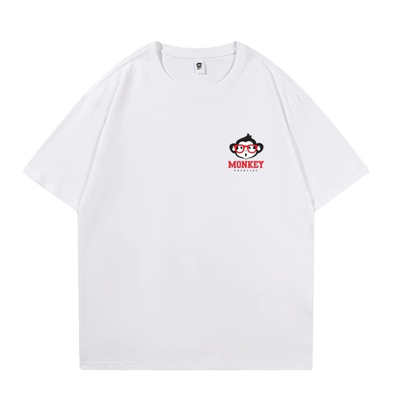 画像2: One point glasses monkey round neck short sleeve T-shirt 　 ユニセックス男女兼用ワンポイントメガネモンキーラウンドネック半袖 Tシャツ (2)