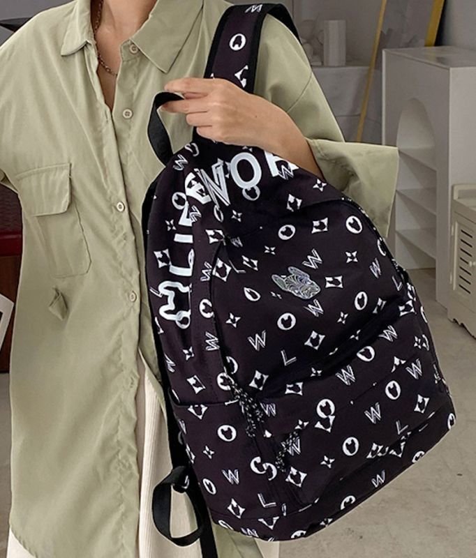 画像5: Lifewor fashion street trend large-capacity travel backpack  shoulder  bag  ユニセックス男女兼用ブルドッグプリントモノグラムバックパック ショルダーリュック トートショルダー バッグ　 (5)