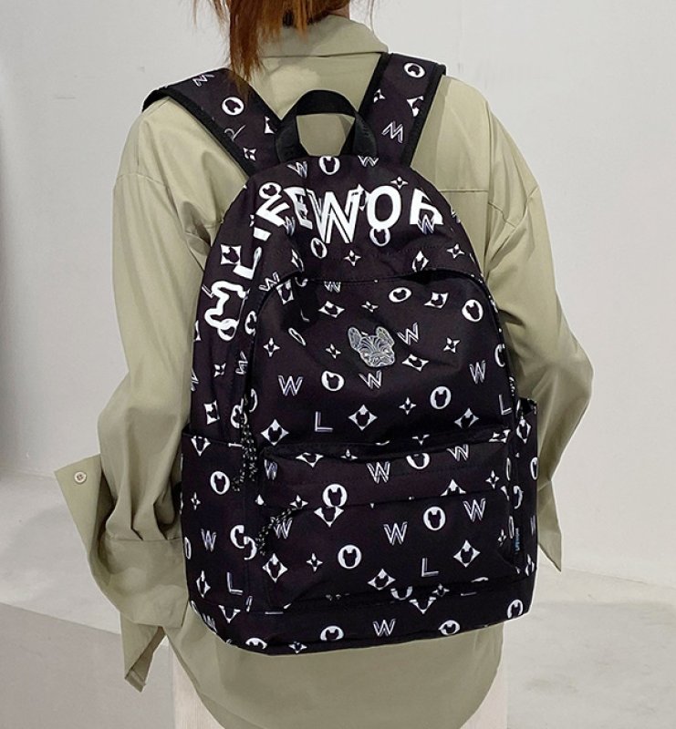 画像6: Lifewor fashion street trend large-capacity travel backpack  shoulder  bag  ユニセックス男女兼用ブルドッグプリントモノグラムバックパック ショルダーリュック トートショルダー バッグ　 (6)