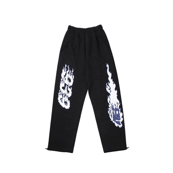 画像1: New Unisex 939 fire pattern logo sweatpants trousers 　男女兼用ユニセックス939ロゴスウェットパンツ (1)