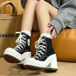 画像2: muffin daddy high cut lace-up heel sneakers ユニセックス 男女兼用 厚底 ハイカット マフィン ヒール 厚底 レースアップ スニーカー (2)