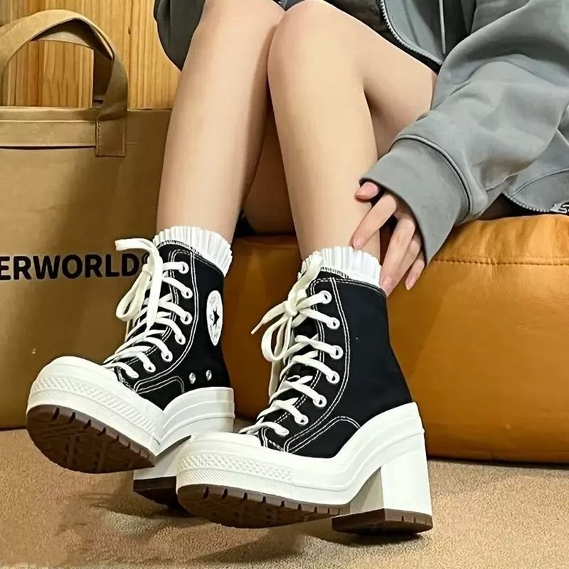 画像2: SALE セール muffin daddy high cut lace-up heel sneakers ユニセックス 男女兼用 厚底 ハイカット マフィン ヒール 厚底 レースアップ スニーカー (2)