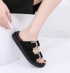 画像5: thick-soled pearl square buckle flat  Sandals  Slipper ユニセックス男女兼用 パールバックルストラップ厚底フラットサンダル スリッパ (5)