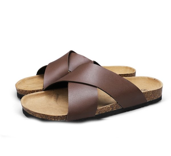 画像1: Unisex leather cross wood sandals slipper ユニセックス 男女兼用 クロスレザーウッドサンダル フリップ フロップシャワーサンダル ビーチサンダル　 (1)